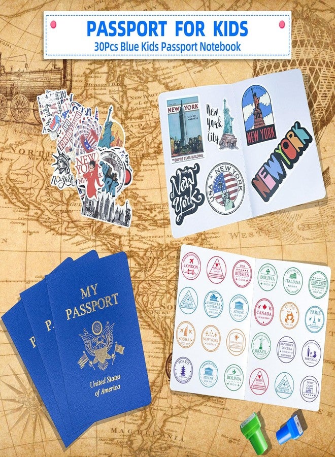 XIISVINT 30 Pcs Blank Passport Notebook Blue Passport Book Fake Passport Travel Journal Sticker Collection Book for Kids School Projects World Travel Pretend Activity Party Favors, 5.51x3.9 Inch - Image 4